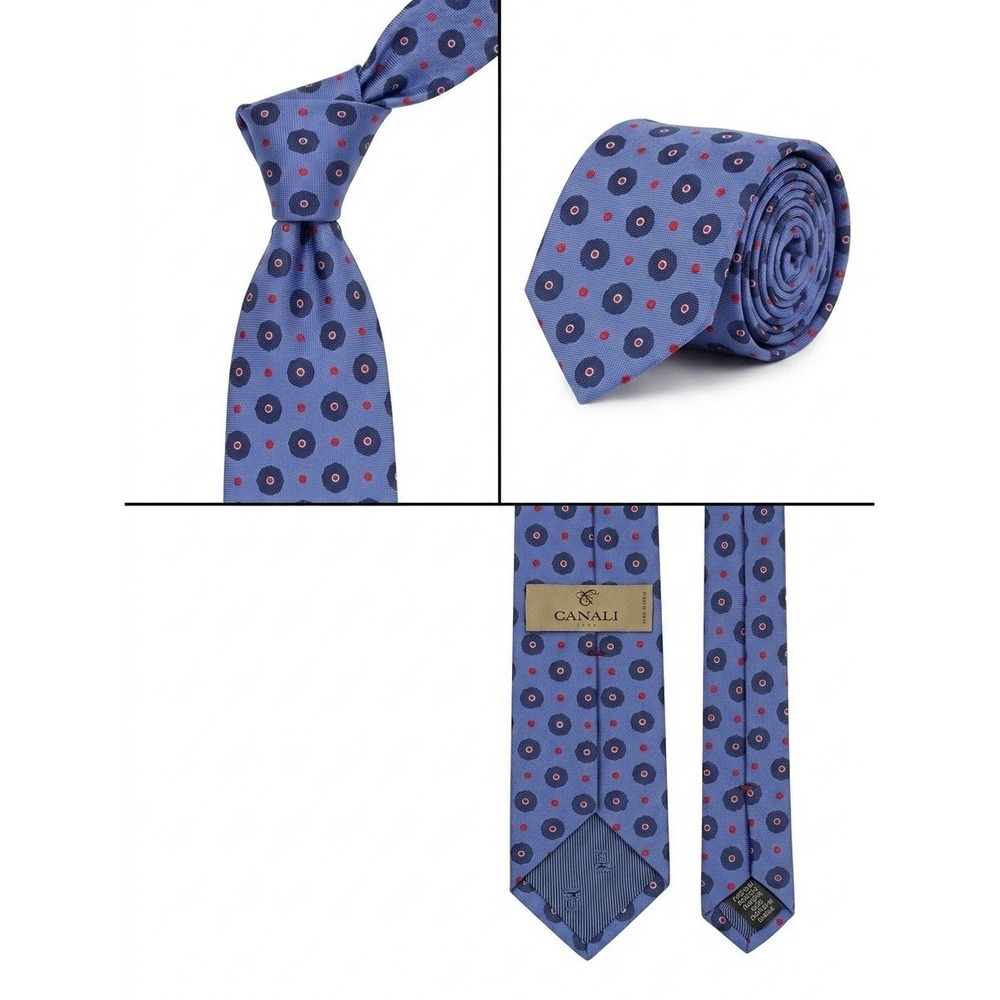Canali 1934 Mens Blue Geometric Medallion 100% Silk Necktie Made in Italy